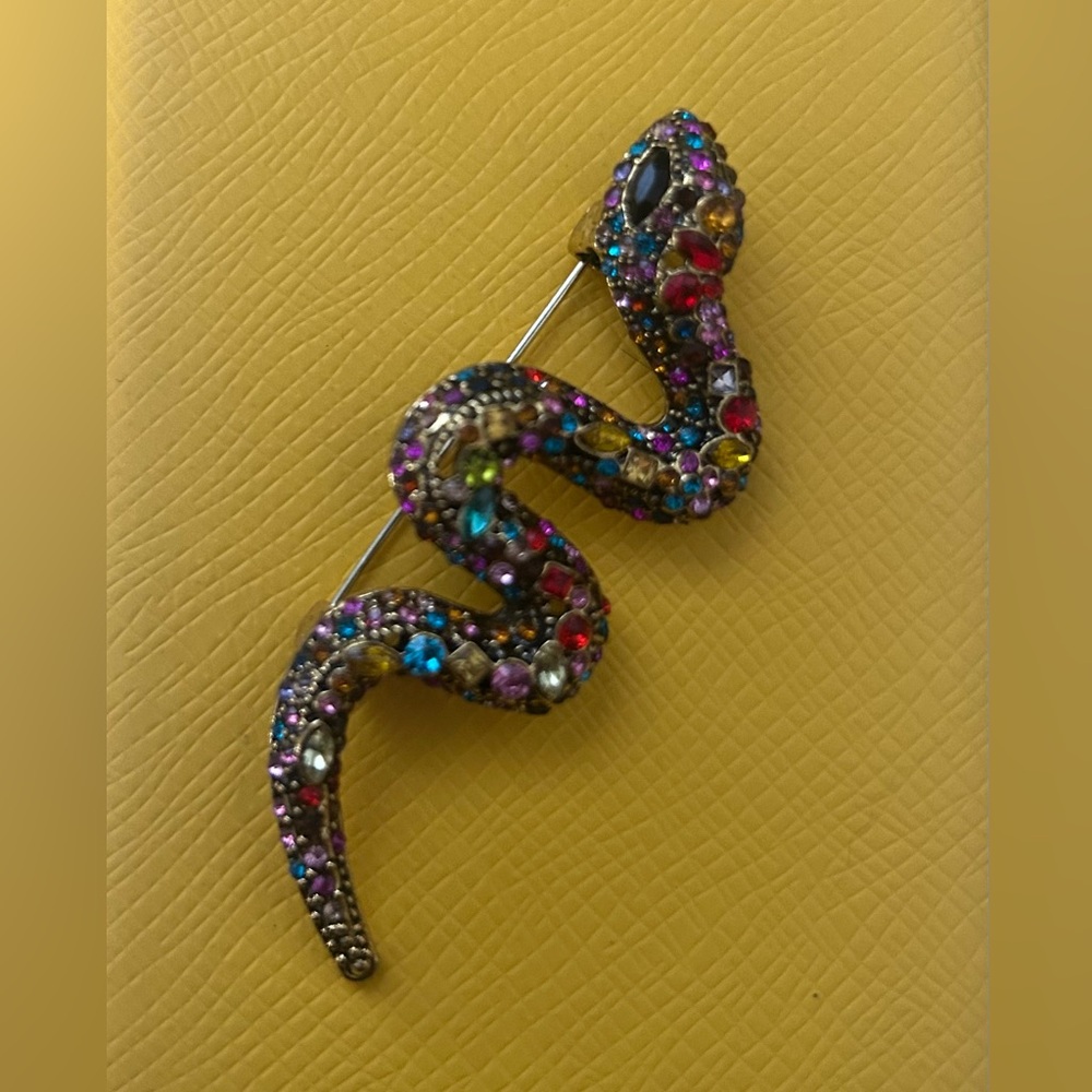 Multicolor Rhinestone Snake Brooch | Statement Serpent Pin | Vintage Glam